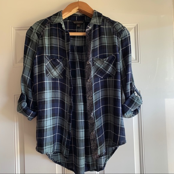 Rock & Republic Sparkle Plaid Buttondown Top-Small - Picture 6 of 10